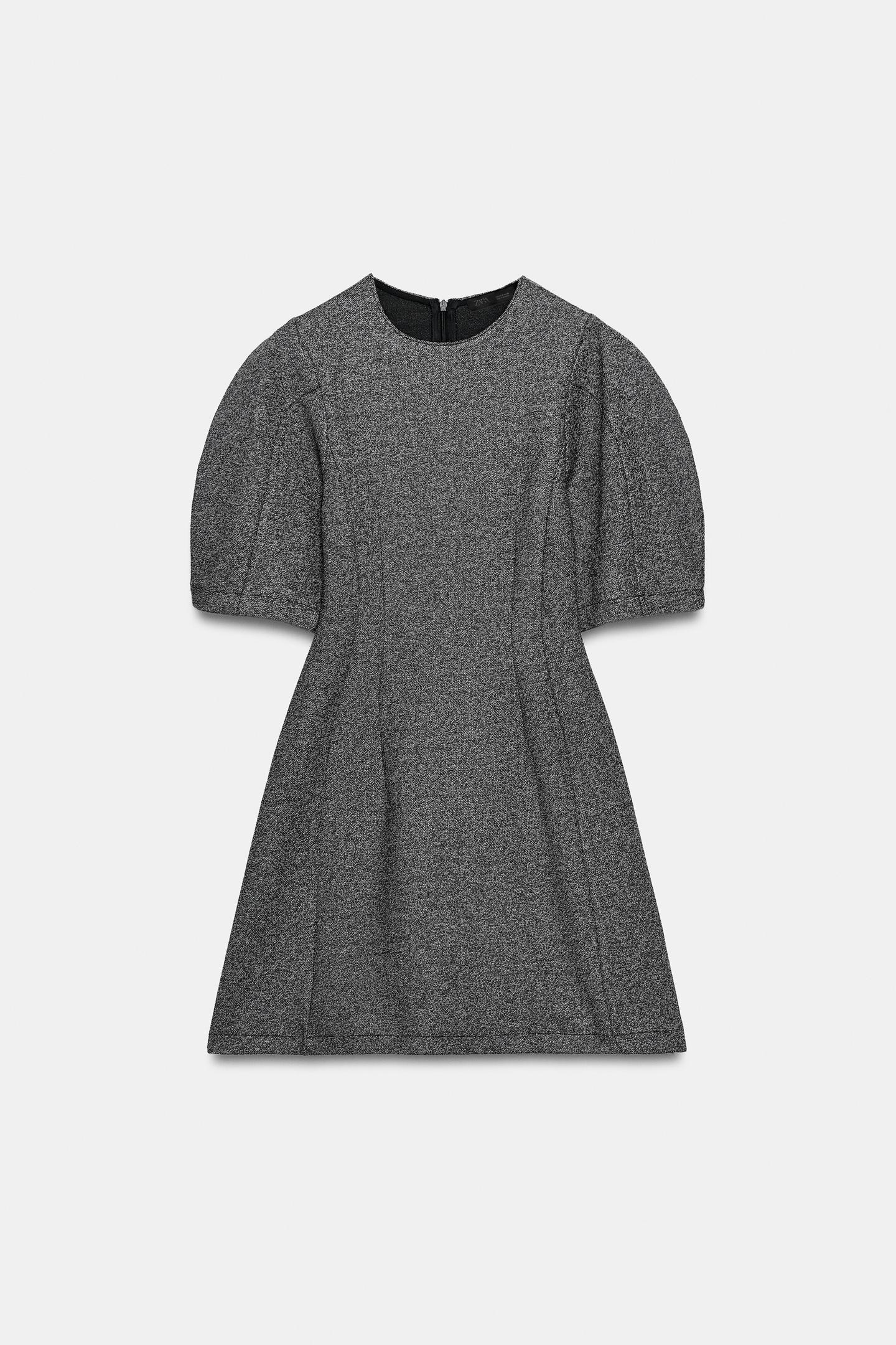 Женское платье Zara Structured Puff Sleeve Mini, цвет: Чёрный / Белый — фото 7