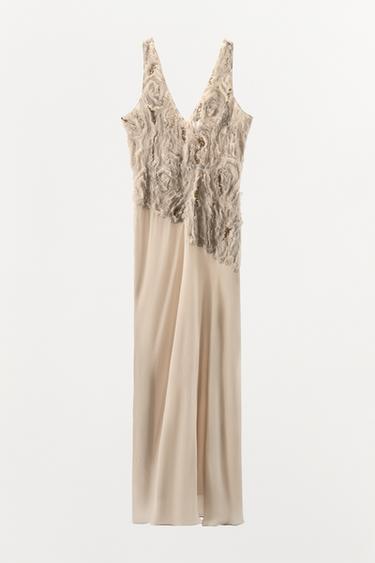 LONG BEADED TEXTURED DRESS - Sand by Zara - Image 3