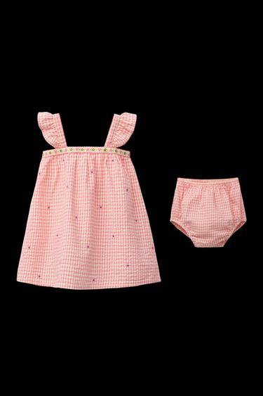 Zara GINGHAM CHECK DRESS AND BLOOMERS WITH EMBROIDERED FLOWERS - Pink - Image 0