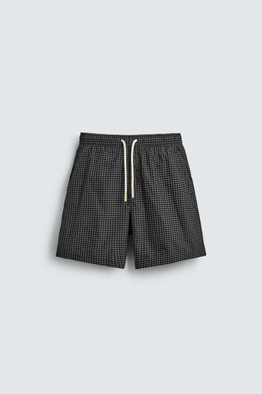 LONG CHECKS SWIMMING TRUNKS - Black by Zara