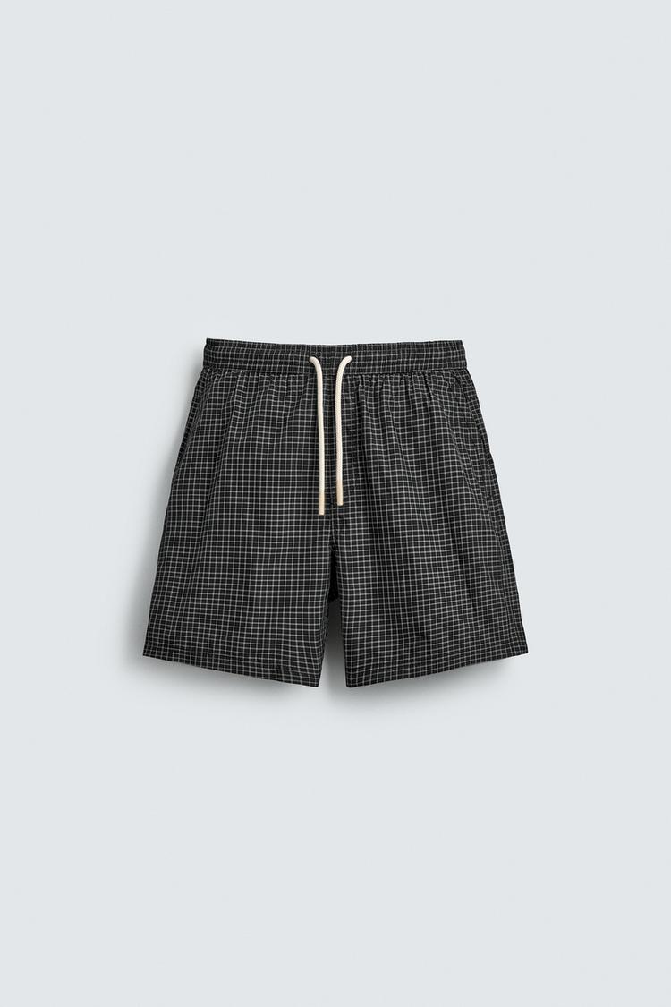 ZARA LONG CHECKS SWIMMING TRUNKS