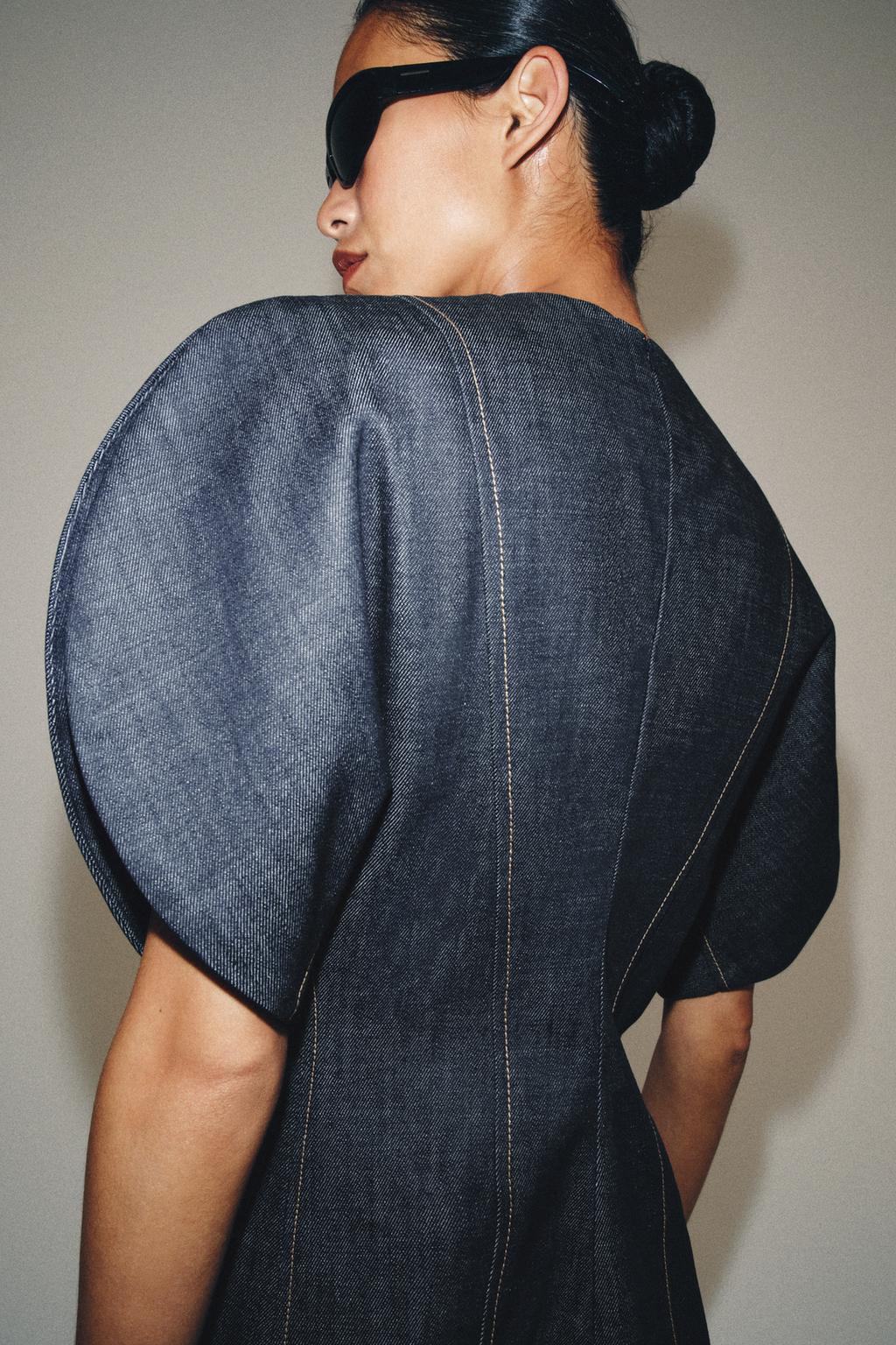 zw collection denim dress | Zara Zara denim midi dress line silhouette RUNS SMALL - SIZE UP:12 Web Collection: Holiday Clothing BCBGMAXAZRIA Strapless Fit-&-Flare Mini