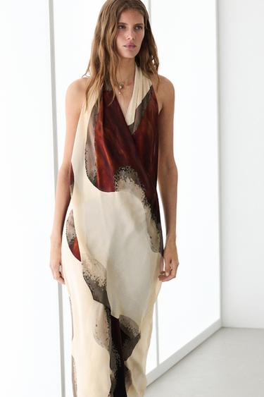 Robe longue fluide à encolure américaine - Blanc de Zara