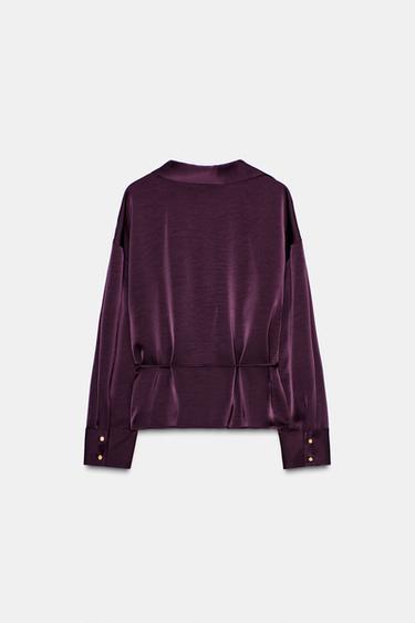 SATIN BLOUSE WITH THIN BELT - Burgundy by Zara - Image 6