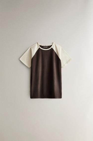 투톤 코튼 티셔츠 - Zara의 브라운 - 이미지 0