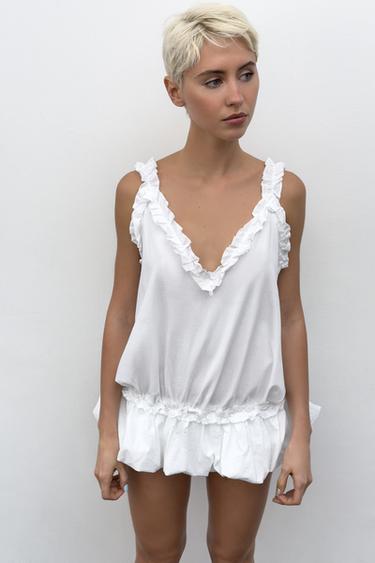 Zara 荷葉邊寬肩帶上衣 - 白色
