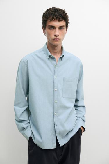 Relaxed fit denim shirt with pocket detail — Blue 1