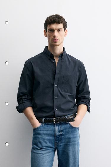 REGULAR FIT COTTON SHIRT - Blue by Zara