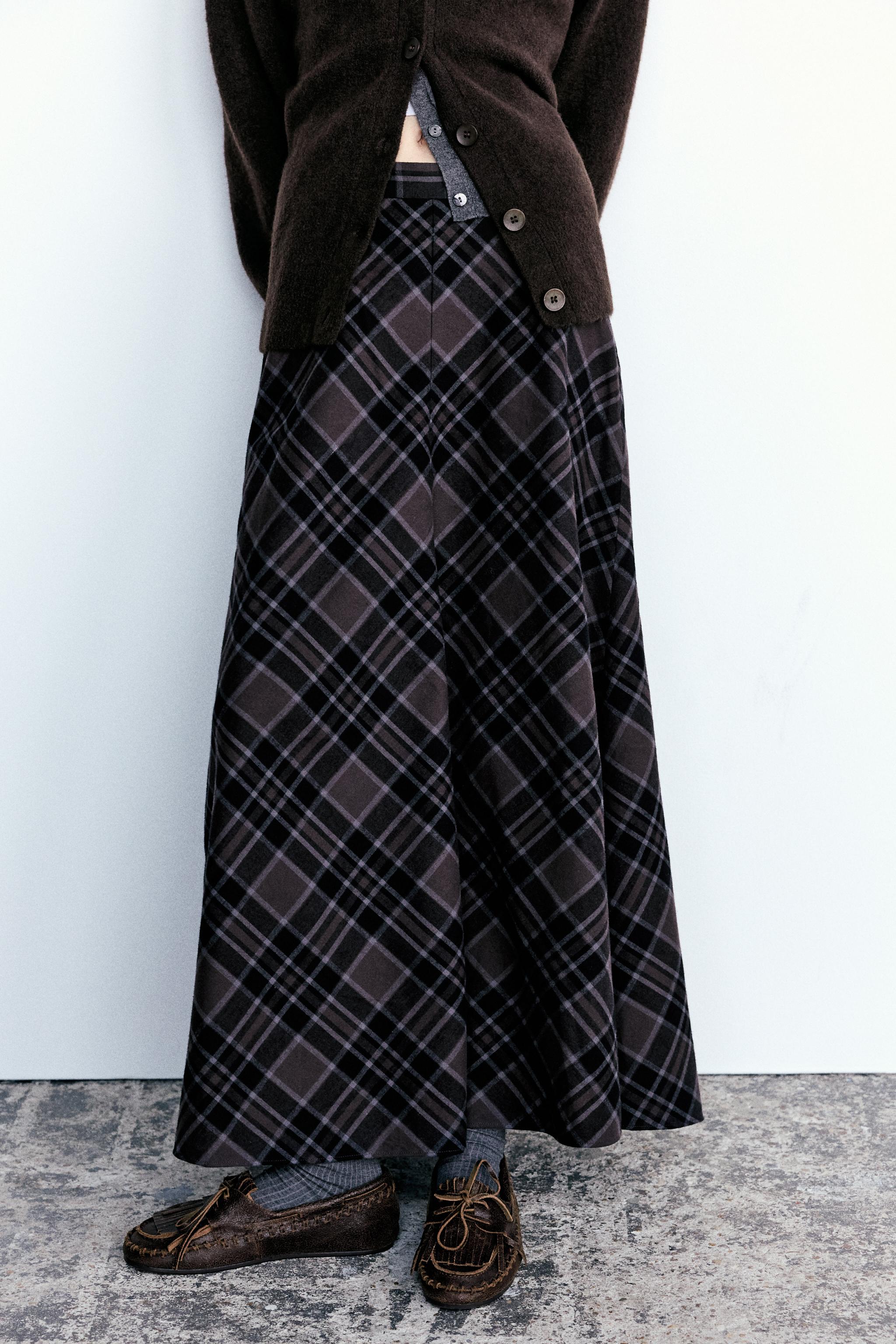 LONG CHECKERED SKIRT Black Brown ZARA Canada