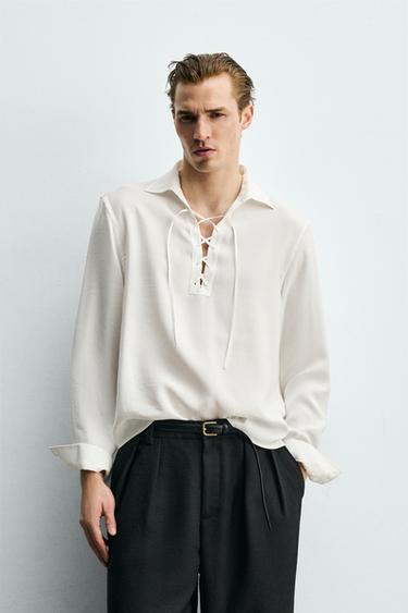 FLOWING POLO SHIRT WITH DRAWSTRING - White by Zara