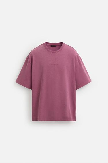 FADED EMBROIDERED T-SHIRT - Raspberry by Zara - Image 5