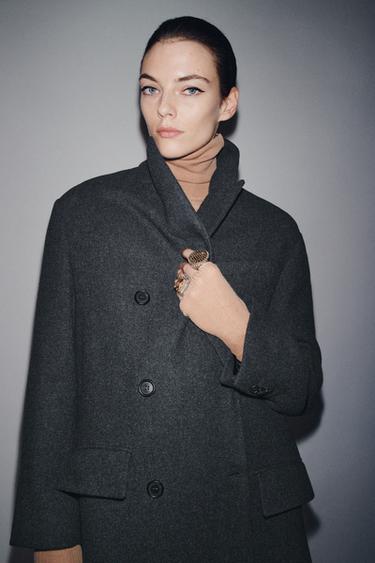 MANTEAU LONG OVERSIZE ZW COLLECTION - Gris chiné de Zara - Image 4