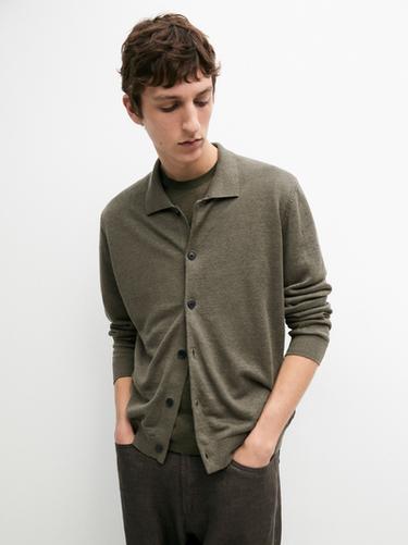 Zara Linen knit cardigan with buttons - Light khaki