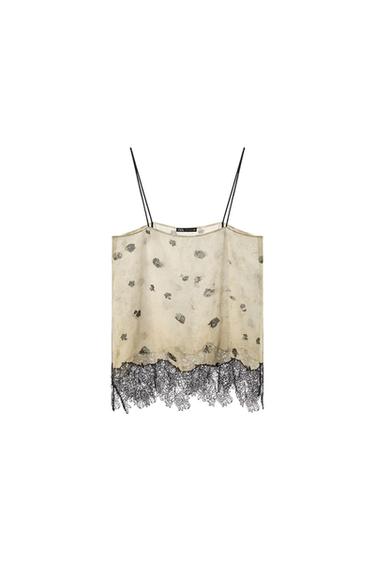 PRINTED LACE-TRIMMED CAMISOLE TOP