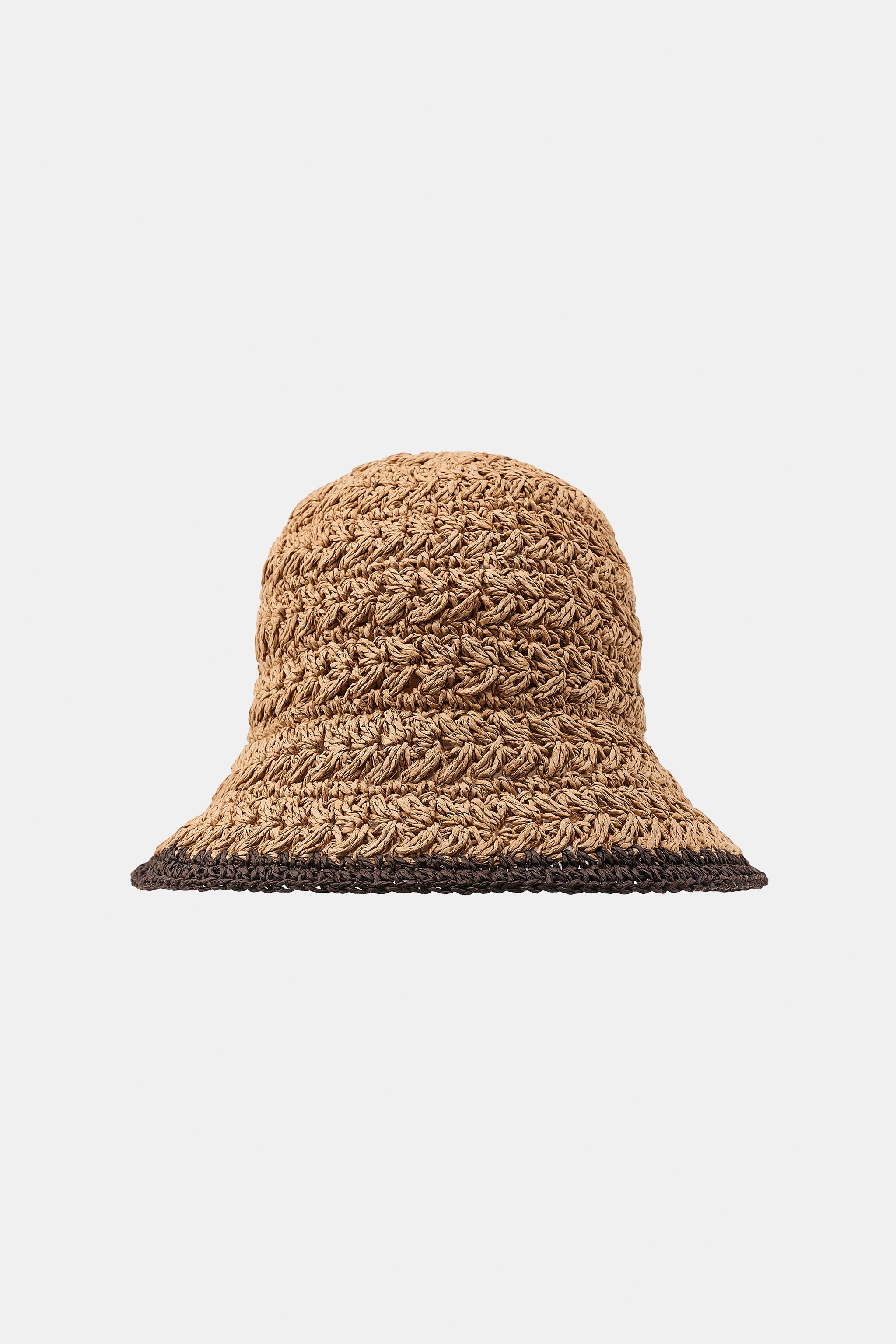 ZARA White Woven Hat with Contrasting Black Band S/M BNWT WOVEN BUCKET HAT - Light beige | ZARA United States main image 2