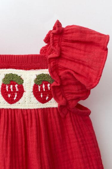 BODY EN GAZE DE COTTON BRODÉ FRAISES - Rouge de Zara - Image 2