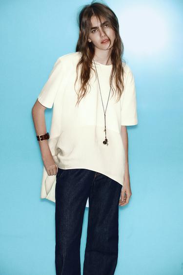 T-SHIRT EN MATIÈRES VARIÉES OVERSIZE - Écru de Zara - Image 1
