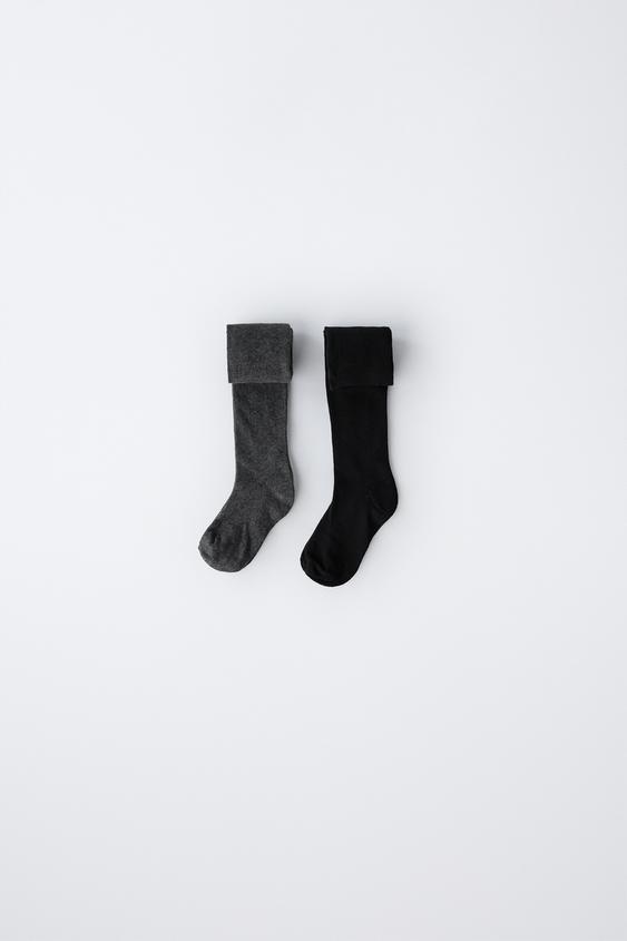 Детские однотонные колготки Zara, набор из 2 пар, цвет: Чёрный