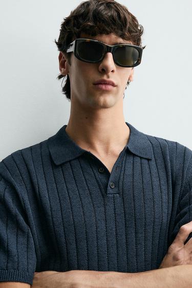 RIB KNIT POLO SHIRT - Navy blue by Zara - Image 4