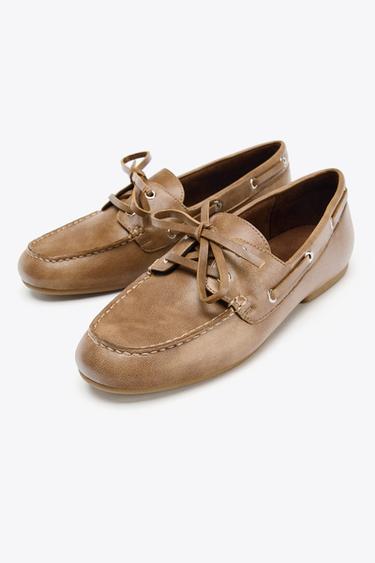 LACE-UP FLAT SHOES - Brown by Zara - Image 2