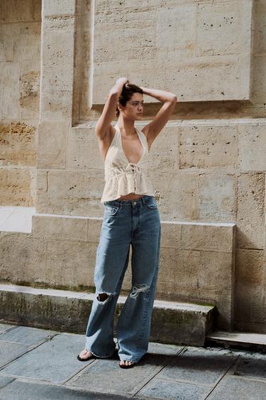 ТОП ИЗ РЕЛЬЕФНОЙ ТКАНИ С ГОРЛОВИНОЙ ХАЛТЕР — ЖЕЛТОВАТО-БЕЛЫЙ от Zara — изображение 0