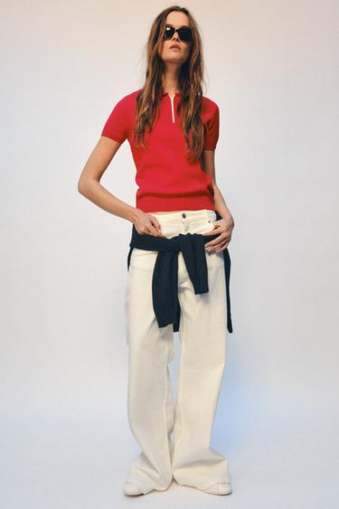 بولو مغزول بسحاب - أحمر by Zara