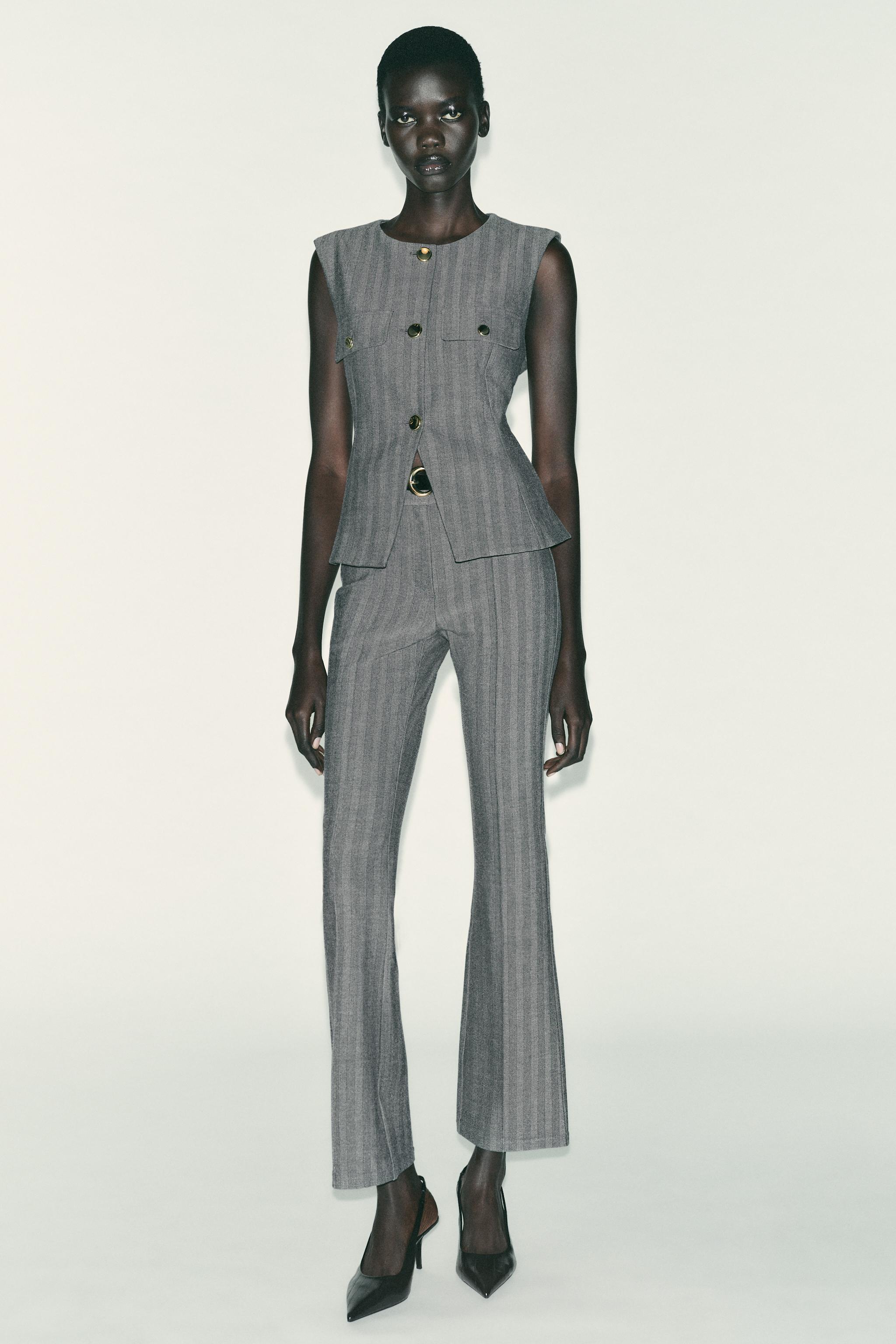 ベルト付きヘリンボーンフレアレギンス - グレー | ZARA Japan