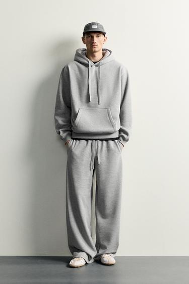 Zara BASIC STRAIGHT-FIT JOGGER PANTS - Gray marl