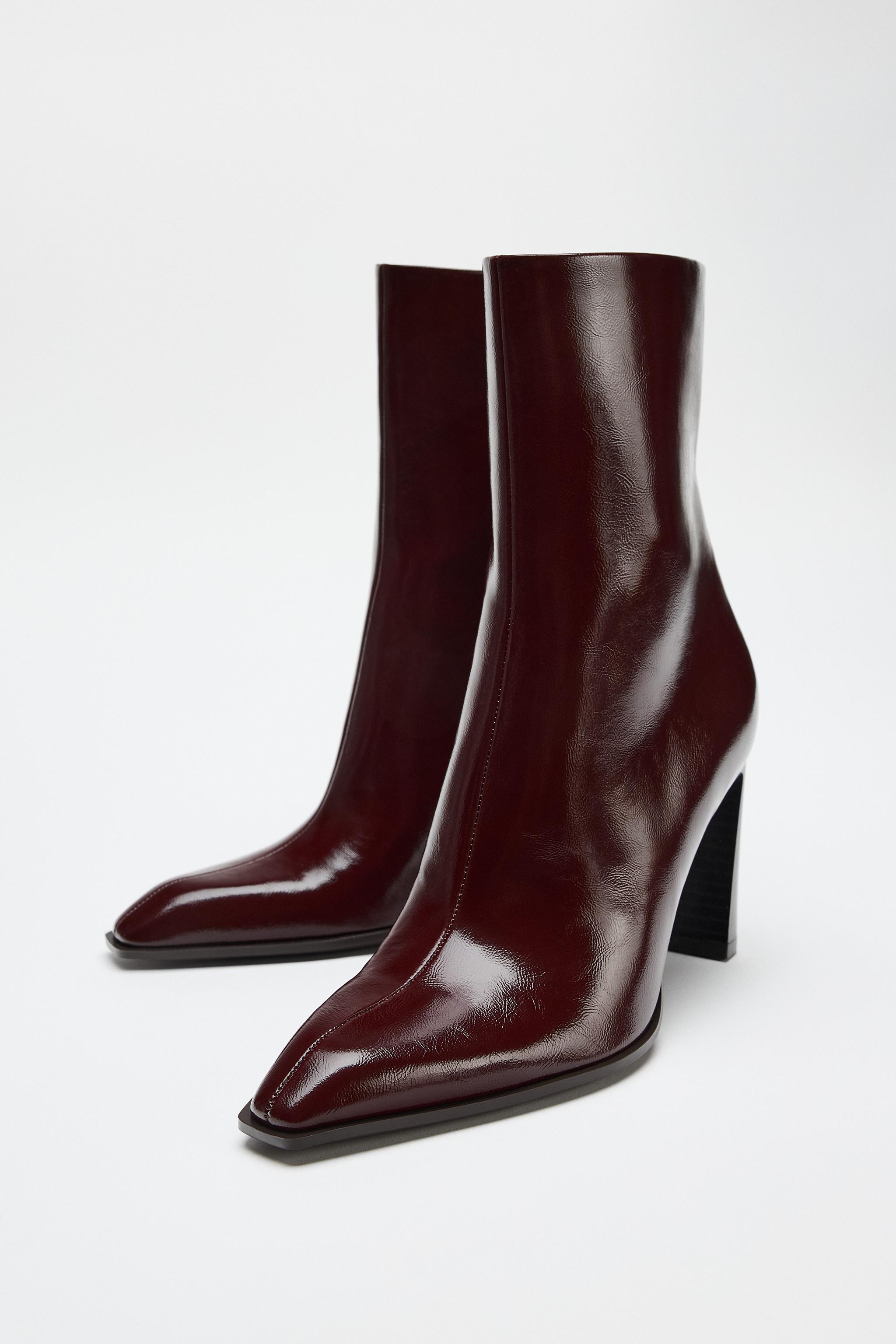 PATENT-EFFECT HEELED ANKLE BOOTS