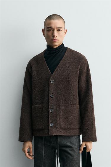 TEXTURED RELAXED FIT CARDIGAN - Dark brown by Zara