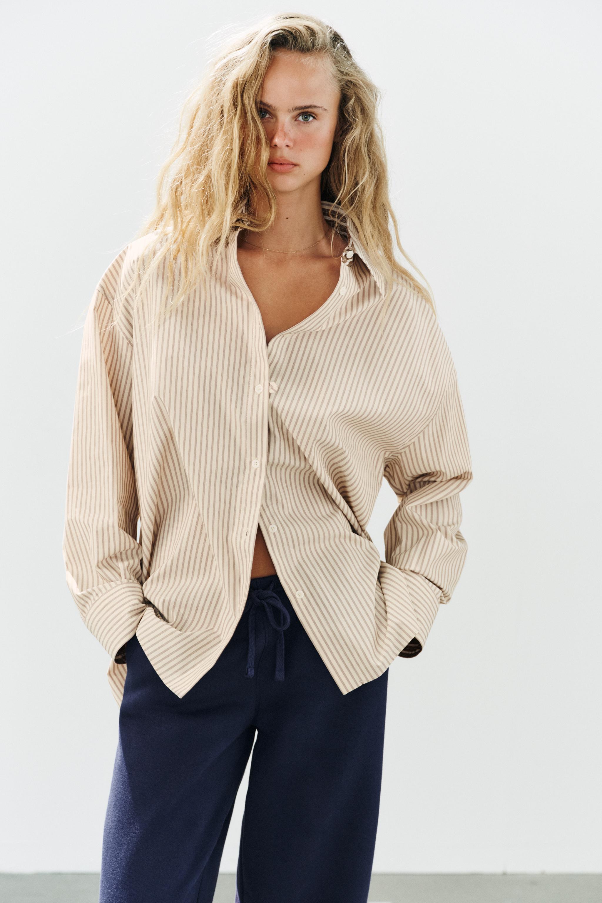 Zara ÇİZGİLİ OVERSIZE POPLİN GÖMLEK görsel 5