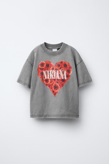 Zara NIRVANA ® RHINESTONE T-SHIRT - Gray