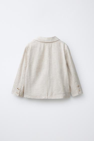 STRIPED LINEN BLEND BLAZER - Light beige by Zara - Image 1