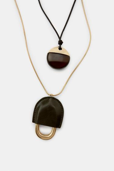 PACK OF 2 LEATHER AND RESIN NECKLACES - Golden by Zara - Image 2