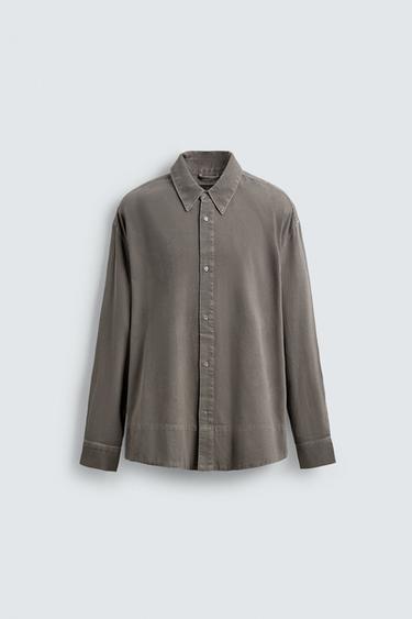 WASHED DENIM SHIRT - Taupe grey by Zara