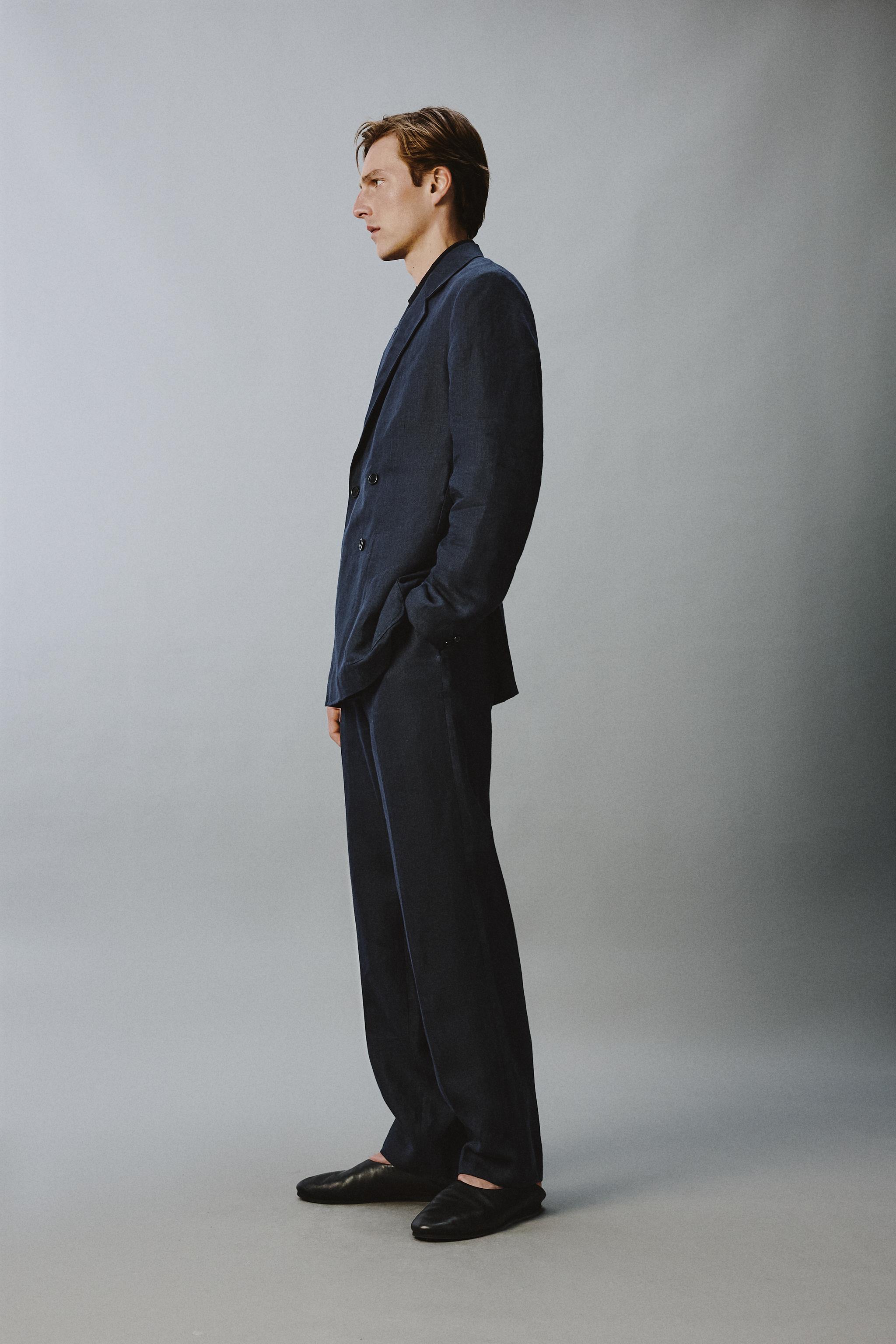 HERRINGBONE 100% LINEN DOUBLE-BREASTED BLAZER