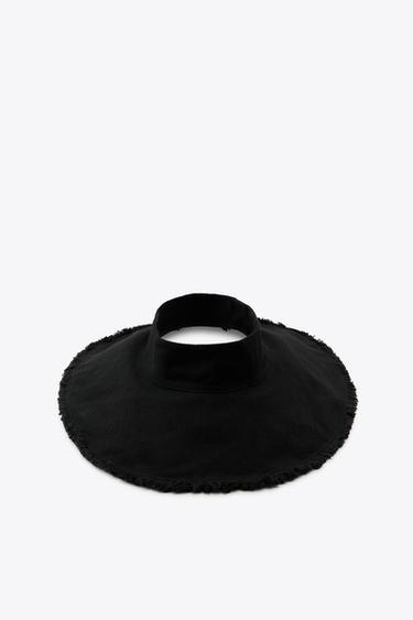 Zara LINEN-BLEND FRAYED VISOR - Black