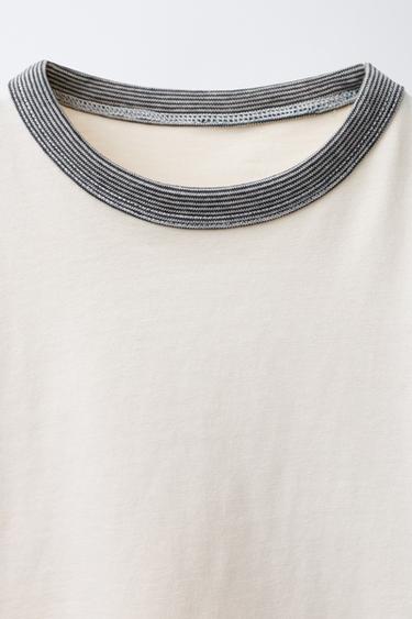 LOT DE DEUX T-SHIRTS À LISERÉS - Écru / Noir de Zara - Image 3