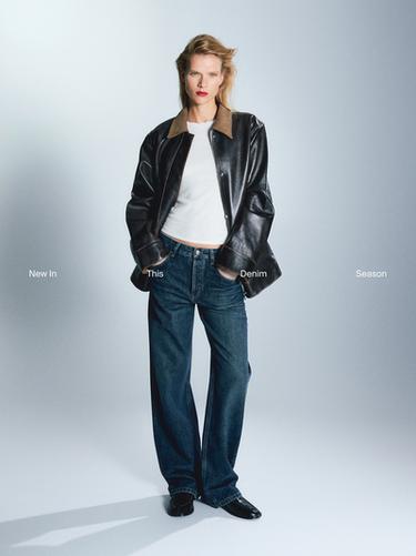 Jeans straight fit tiro medio - Azul medio de Zara