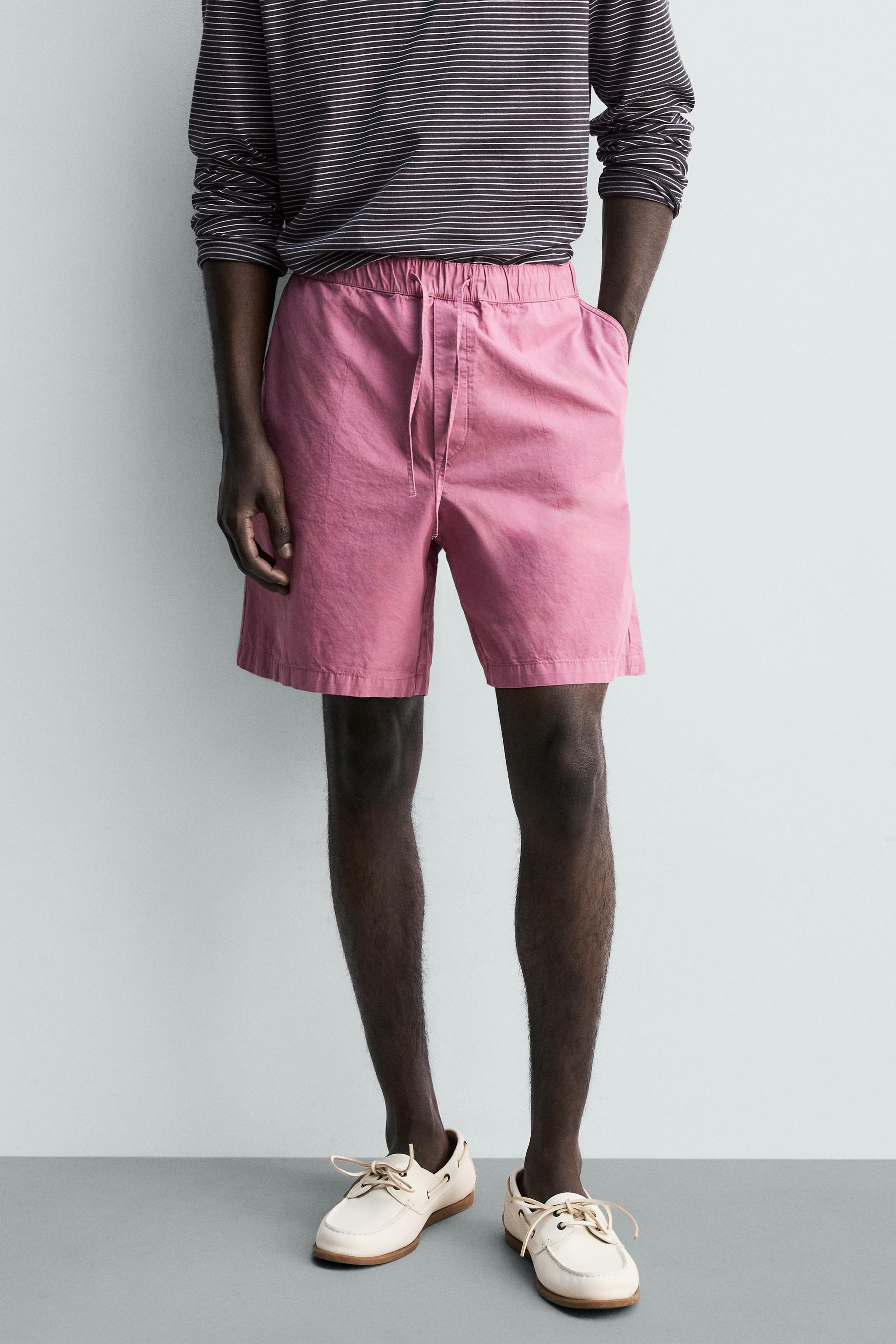 FADED REGULAR FIT BERMUDA SHORTS — Pink