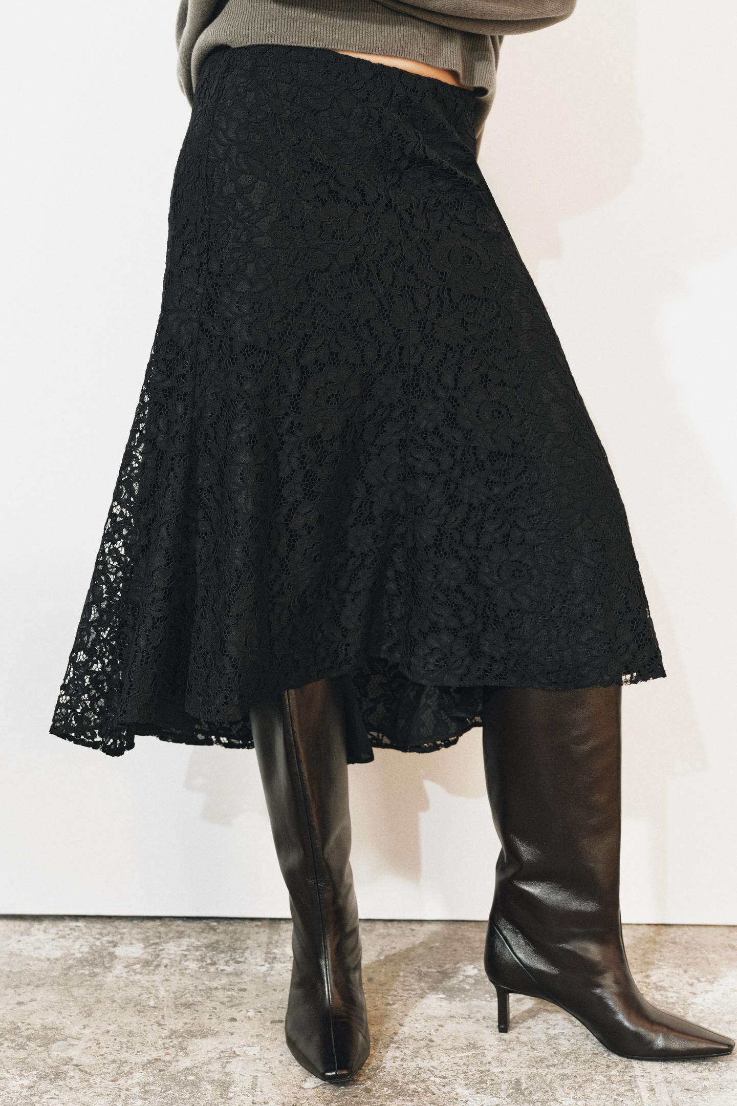Женская юбка Zara ZW Collection Lace MIDI, цвет: Чёрный — фото 2