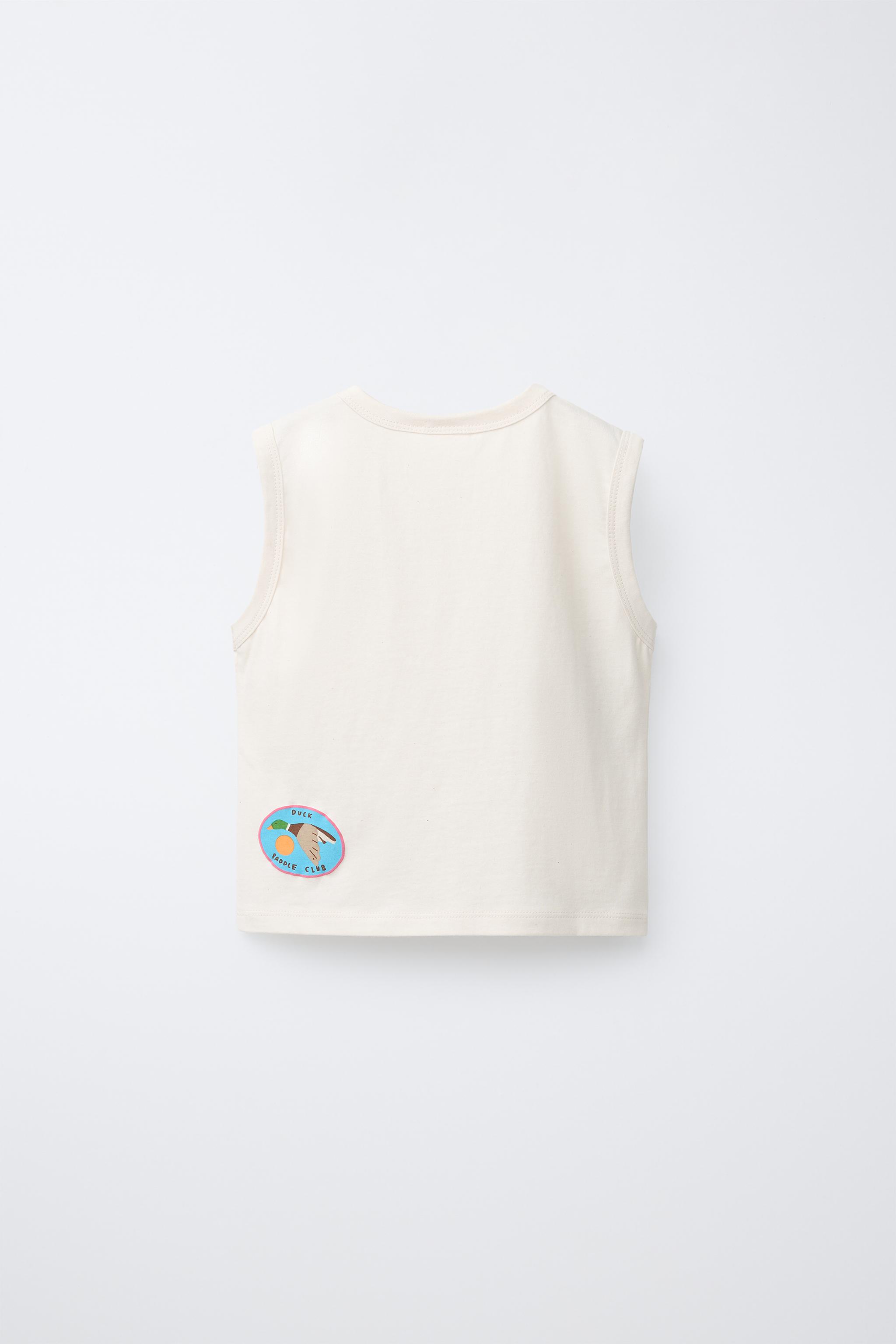 SLEEVELESS T-SHIRT WITH DUCK PATCHES — Oyster-white