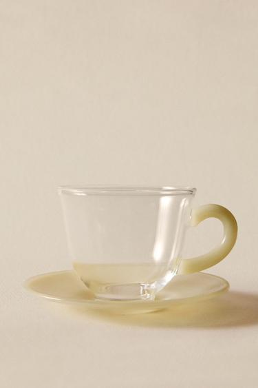 COLOURED BOROSILICATE GLASS COFFEE CUP AND SAUCER - Yellow by Zara