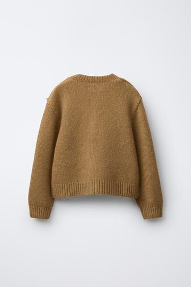 KNIT CARDIGAN WITH ORGANZA BOW - Caramel by Zara - Image 1