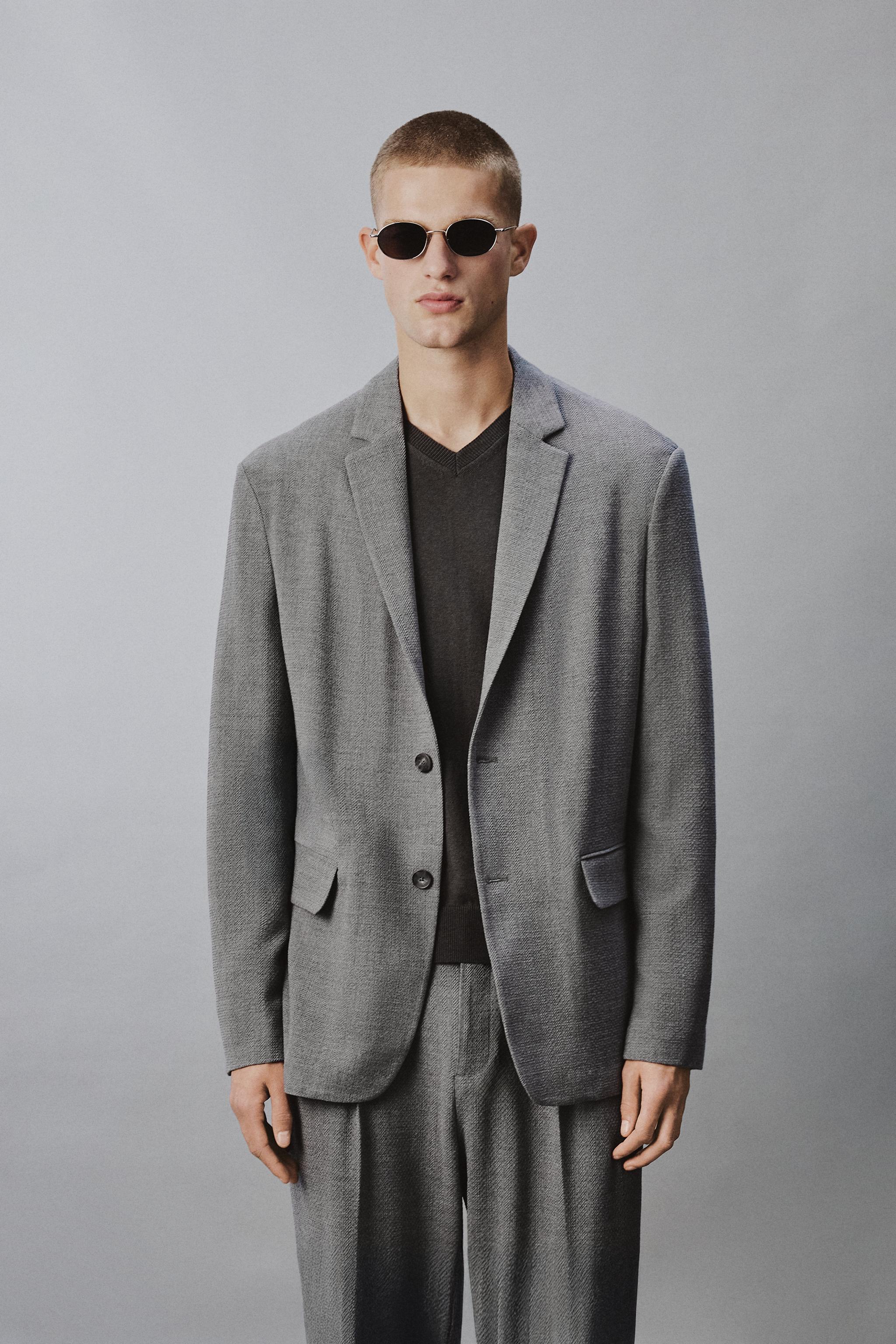 リラックスフィットヘリンボーンスーツブレザー - グレー | ZARA Japan