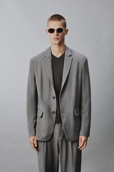 RELAXED FIT HERRINGBONE SUIT BLAZER - Grey by Zara