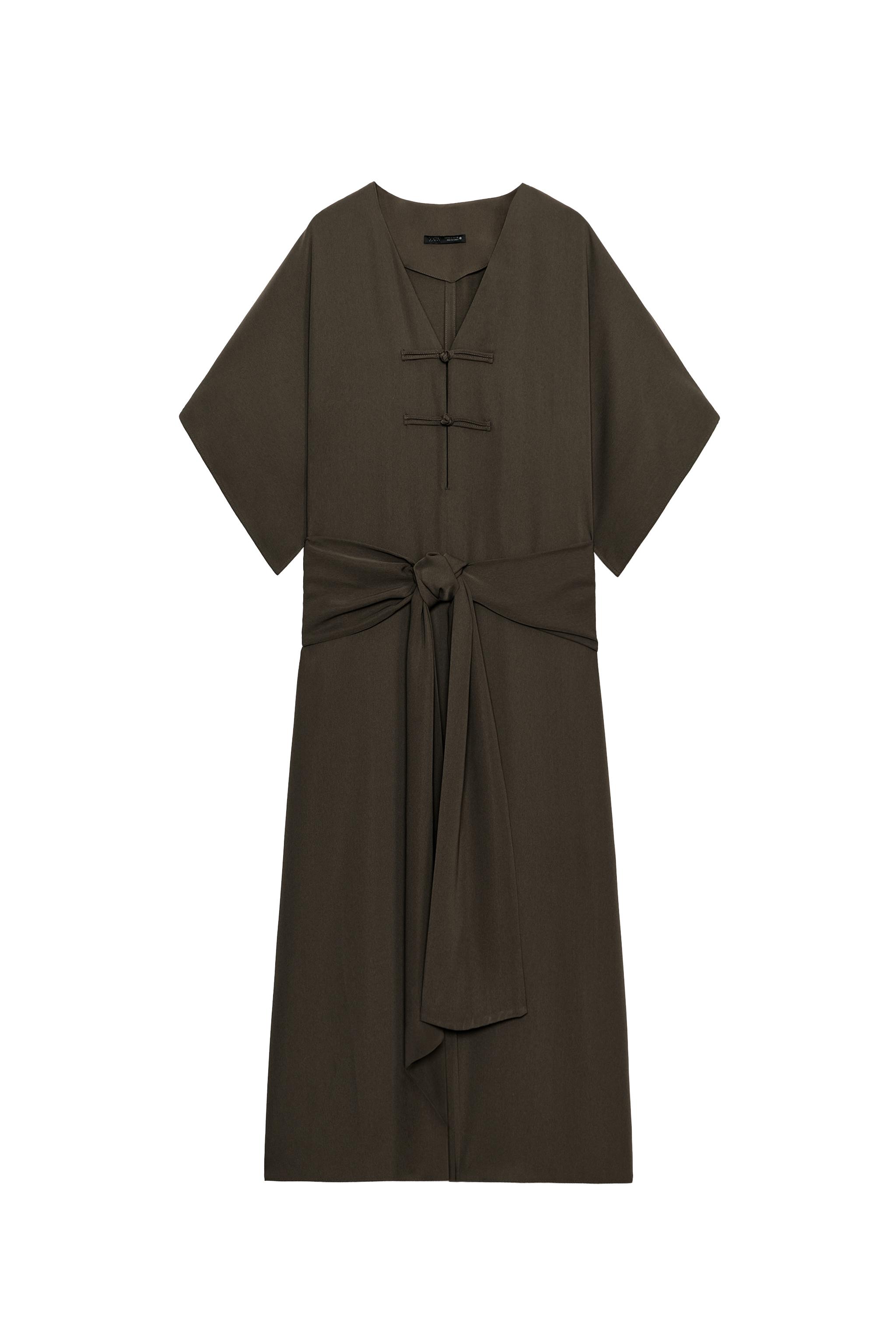ZW COLLECTION MIDI FROG FASTENING DRESS - Taupe gray | ZARA United
