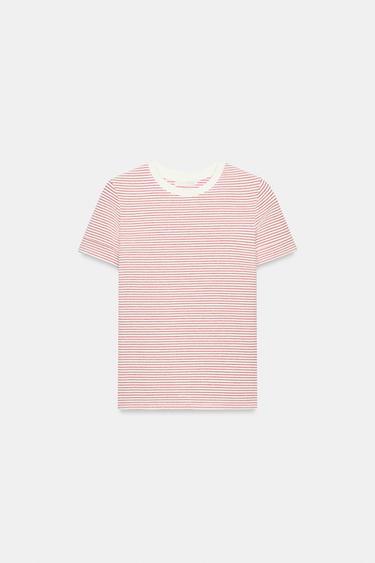 Zara MINIMAL SHORT SLEEVE T-SHIRT - Red Stripe