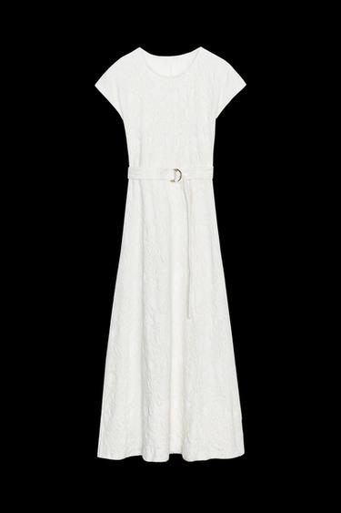 JACQUARD DRESS WITH BELT - Ecru by Zara - Image 0