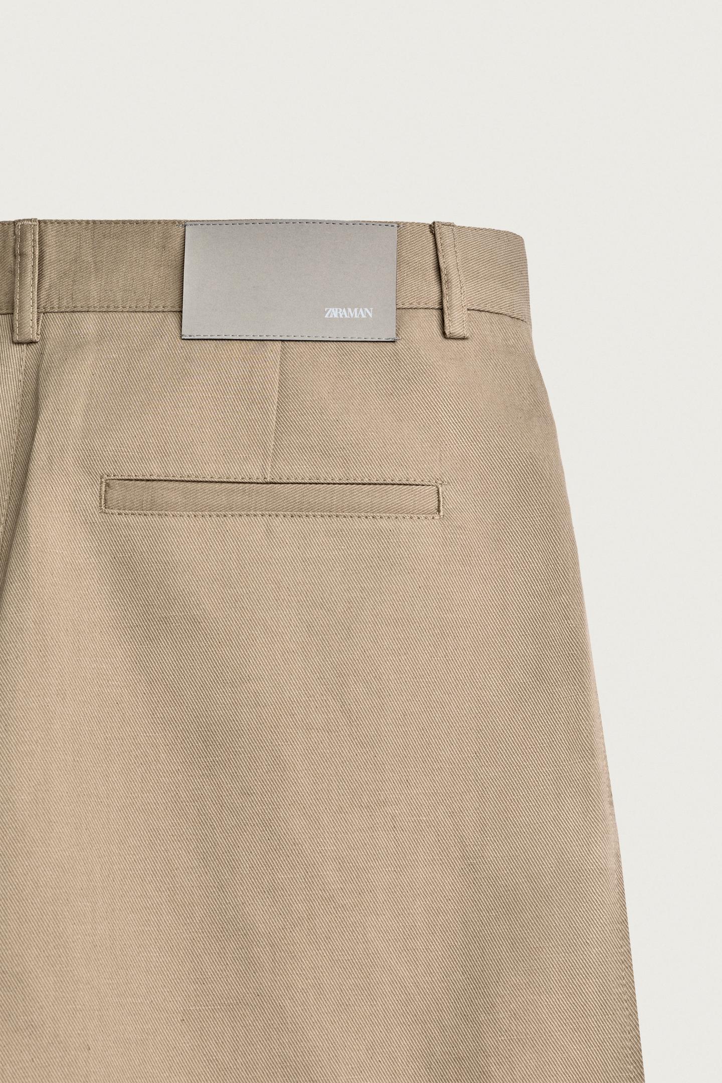 Мужские брюки Zara Relaxed Fit Pleated, цвет: Бежевый — фото 10